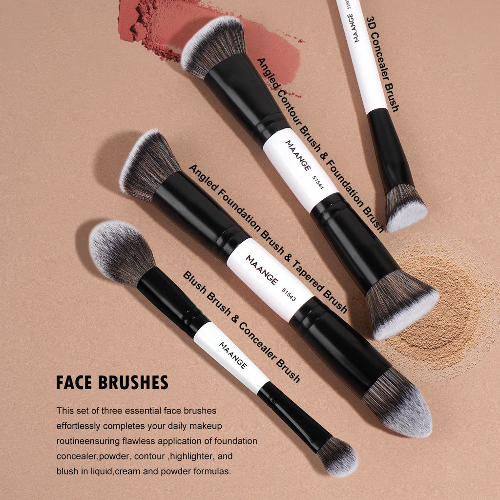 Pinceaux de maquillage MAANGE, lot de 6 pinceaux professionnels synthétiques pour fond de teint, anticernes, kabuki, visage, pinceaux de maquillage de voyage