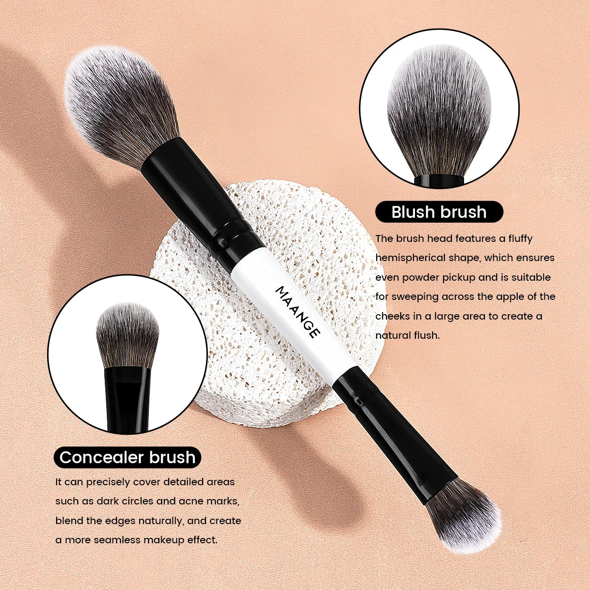 Pinceaux de maquillage MAANGE, lot de 6 pinceaux professionnels synthétiques pour fond de teint, anticernes, kabuki, visage, pinceaux de maquillage de voyage