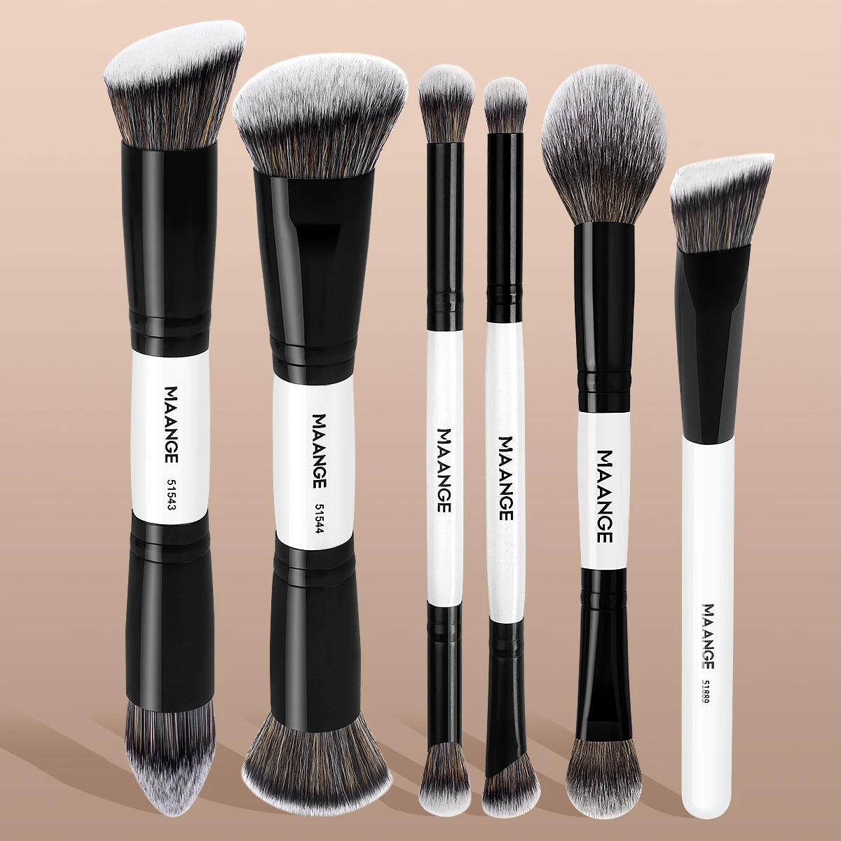 Pinceaux de maquillage MAANGE, lot de 6 pinceaux professionnels synthétiques pour fond de teint, anticernes, kabuki, visage, pinceaux de maquillage de voyage