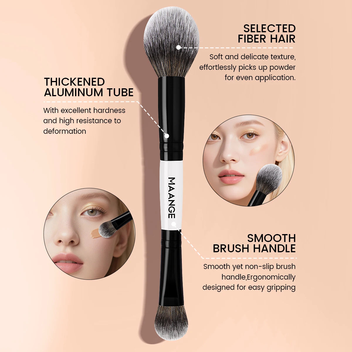 Pinceaux de maquillage MAANGE, lot de 6 pinceaux professionnels synthétiques pour fond de teint, anticernes, kabuki, visage, pinceaux de maquillage de voyage
