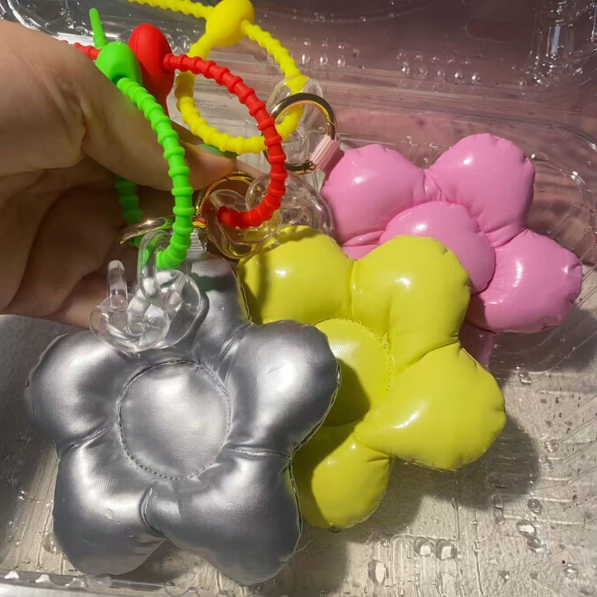 Creative Leather Gloss Cotton Flower Pendant Phone Case Accessories Fun Keychain Girl Decoration Bag Hanging