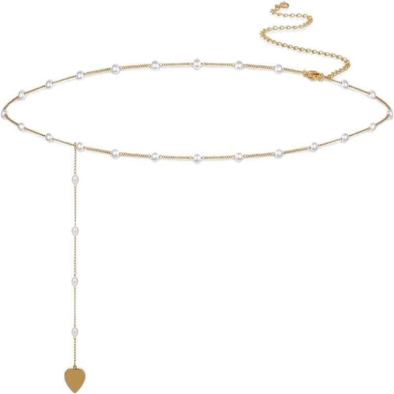 Chaîne de taille sexy et réglable pour femme – Style plage/été avec perles d'imitation et motif cœur – Accessoire polyvalent
