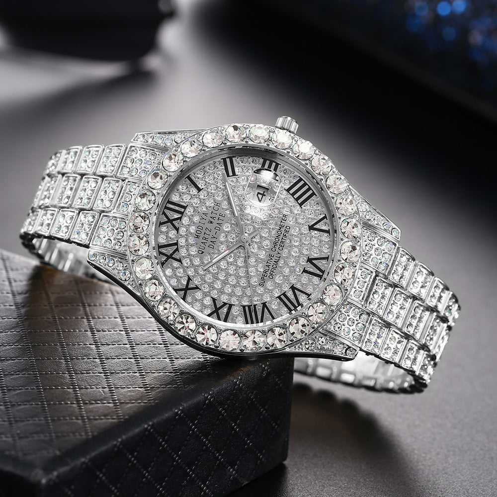 Tiktok Hot-Selling Fashion Casual Men's Watch Full Diamond Watch Men's Factory Price Direct Sale Complete Colors