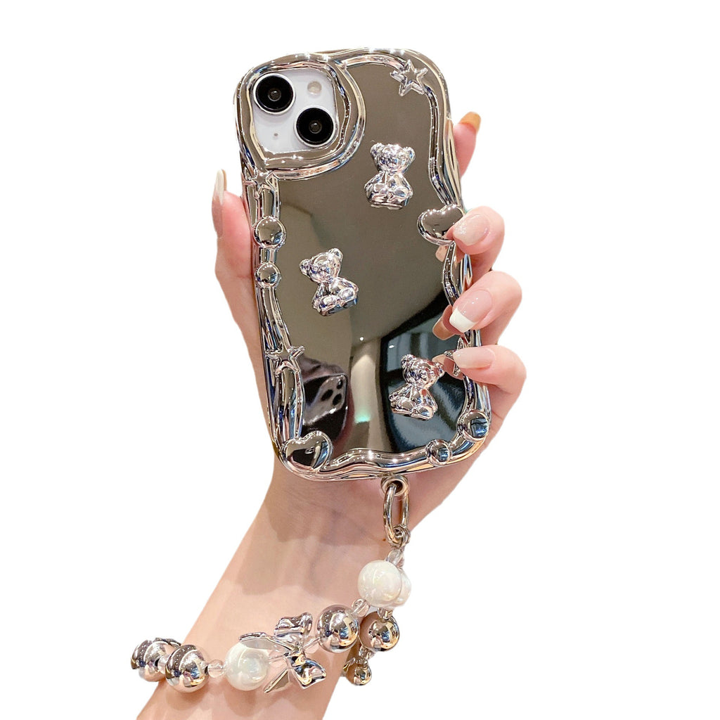 Electroplated Mirror iPhone16 Phone Case Love Bracelet Apple 15 Silver Bear 14 Anti-drop 13 Soft Case