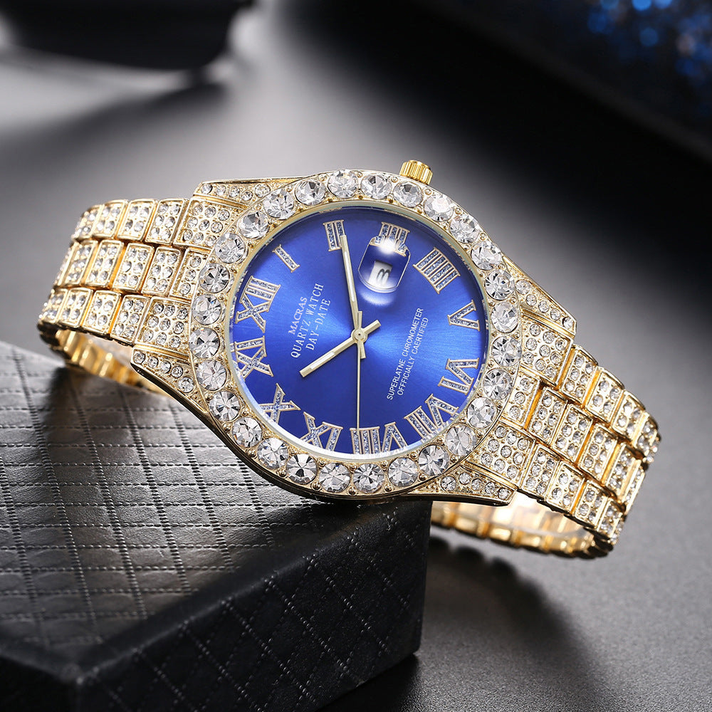 Tiktok Hot-Selling Fashion Casual Men's Watch Full Diamond Watch Men's Factory Price Direct Sale Complete Colors