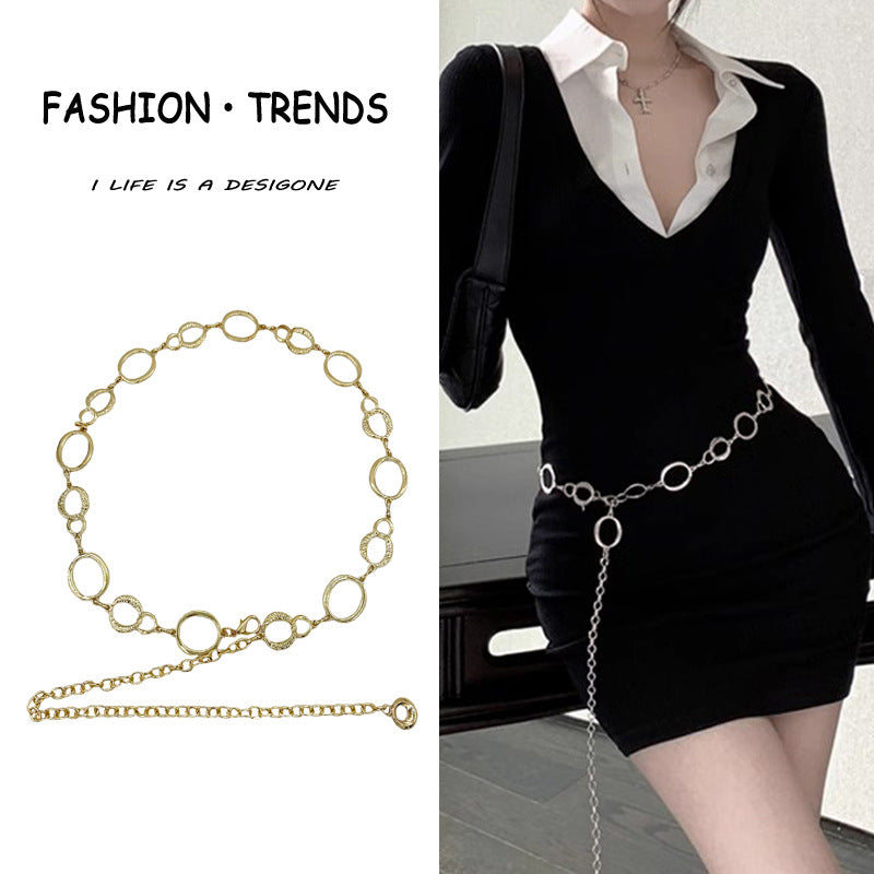 Ceinture métallique tendance (style « Insta ») : accessoire polyvalent pour jupes, pulls ou robes – Chaîne de taille fine et élégante