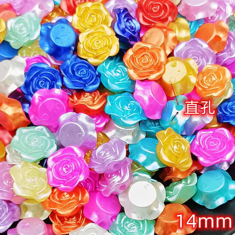 14mm happiness flower material diy handmade beaded abs simulation beads rose petals perforated mobile phone accessories