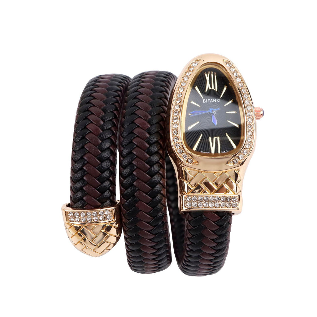 New Cross-Border Snake-Shaped Watch, Fashionable and Creative Personalized Quartz Watch for Women, Diamond-Encrusted Leather Strap Bracelet, Fashionable Watch
