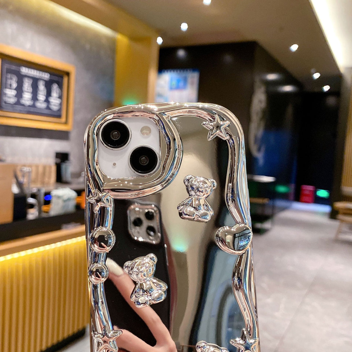 Electroplated Mirror iPhone16 Phone Case Love Bracelet Apple 15 Silver Bear 14 Anti-drop 13 Soft Case