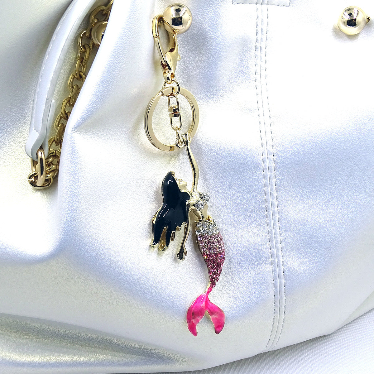 Creative Jewelry Stereo Diamond Enamel Mermaid Keychain Car Hanging Women's Bag Accessories Metal Key Ring