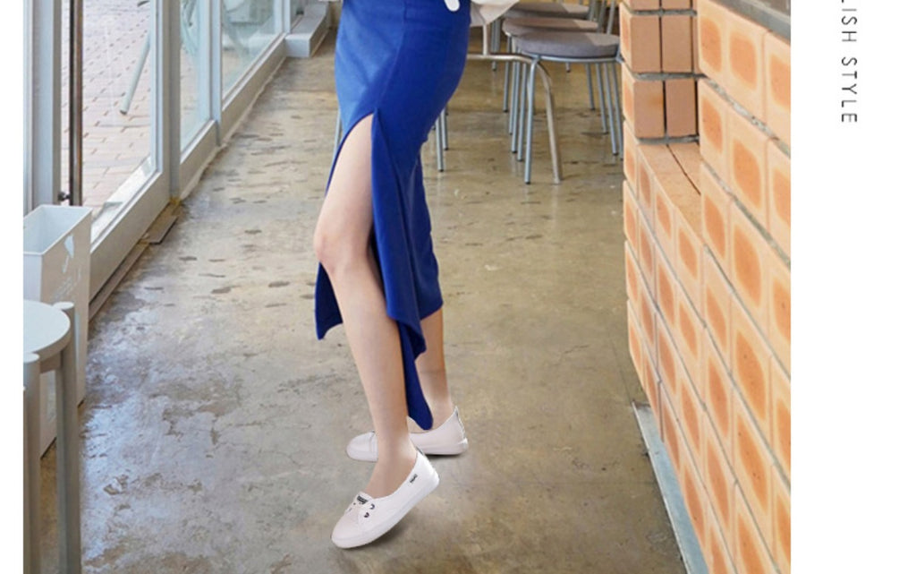 Baskets blanches sans lacets pour femmes (printemps/été 2024) : semelles souples, idéales pour la danse ou le quotidien