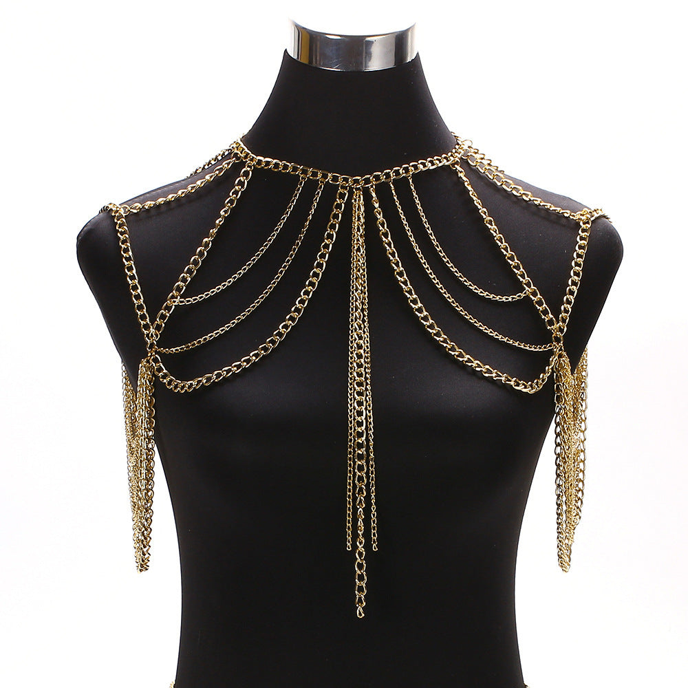 Cross-border explosive jewelry ladies sexy multilayer metal aluminum chain tassel neck chain waist chain set of body chain accessories