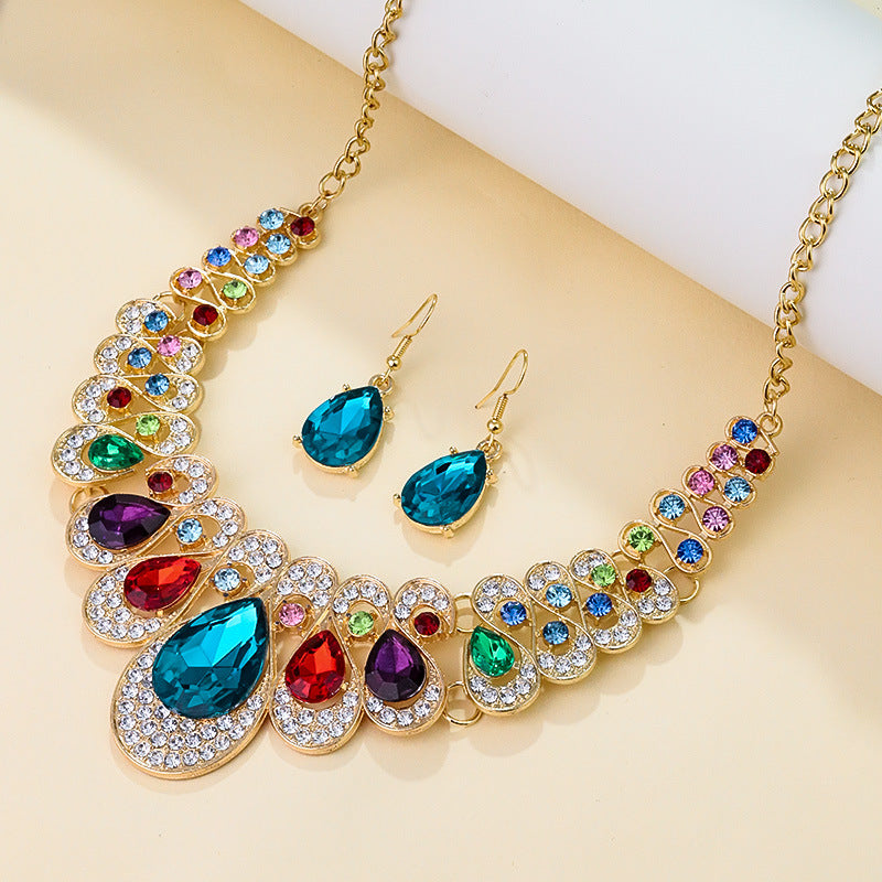 Parure de collier rétro audacieux (style international) pour femme : luxe, cristaux et élégance pour soirées et banquets – Vente directe d'usine