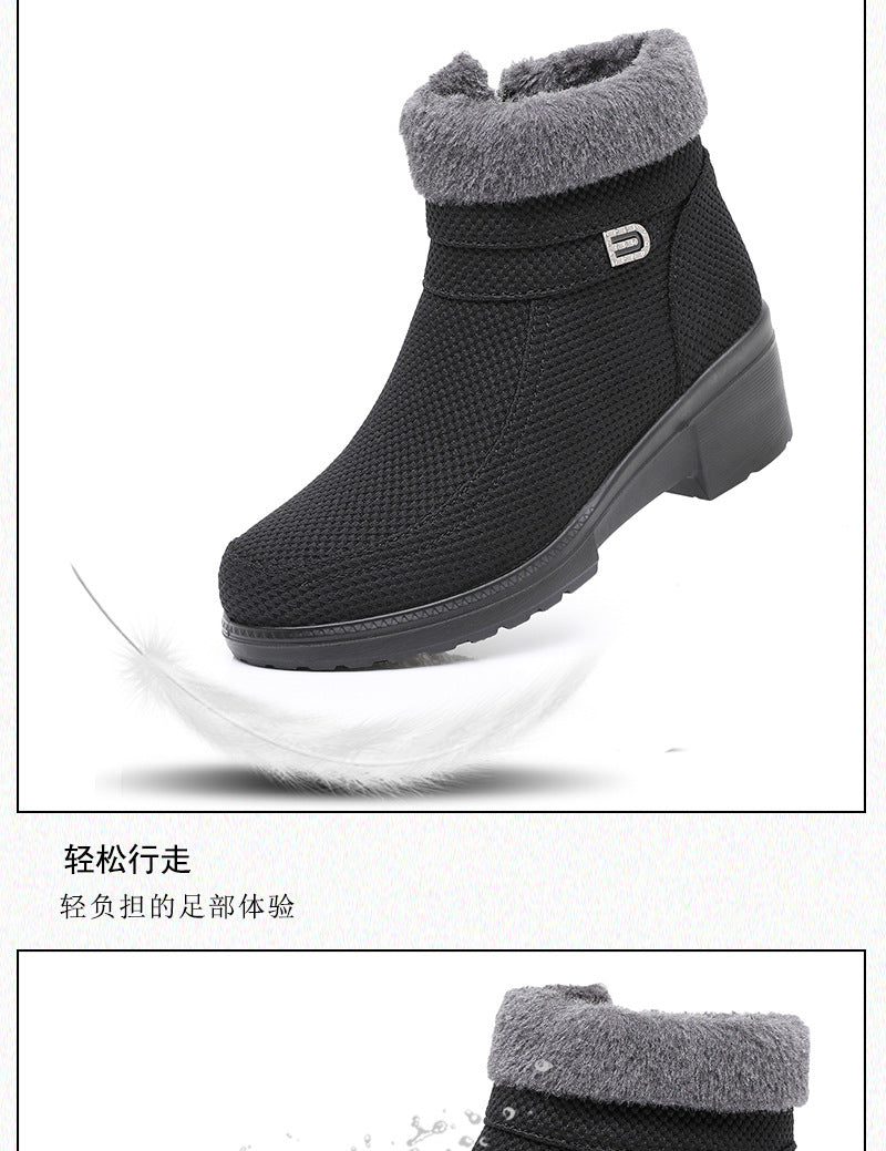 Winter new wedge women's shoes 2024 middle-aged mother non-slip short boots fleece-lined padded warm cotton shoes a generation of hair