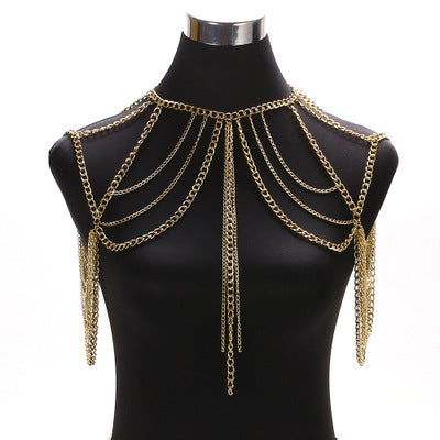 Cross-border explosive jewelry ladies sexy multilayer metal aluminum chain tassel neck chain waist chain set of body chain accessories