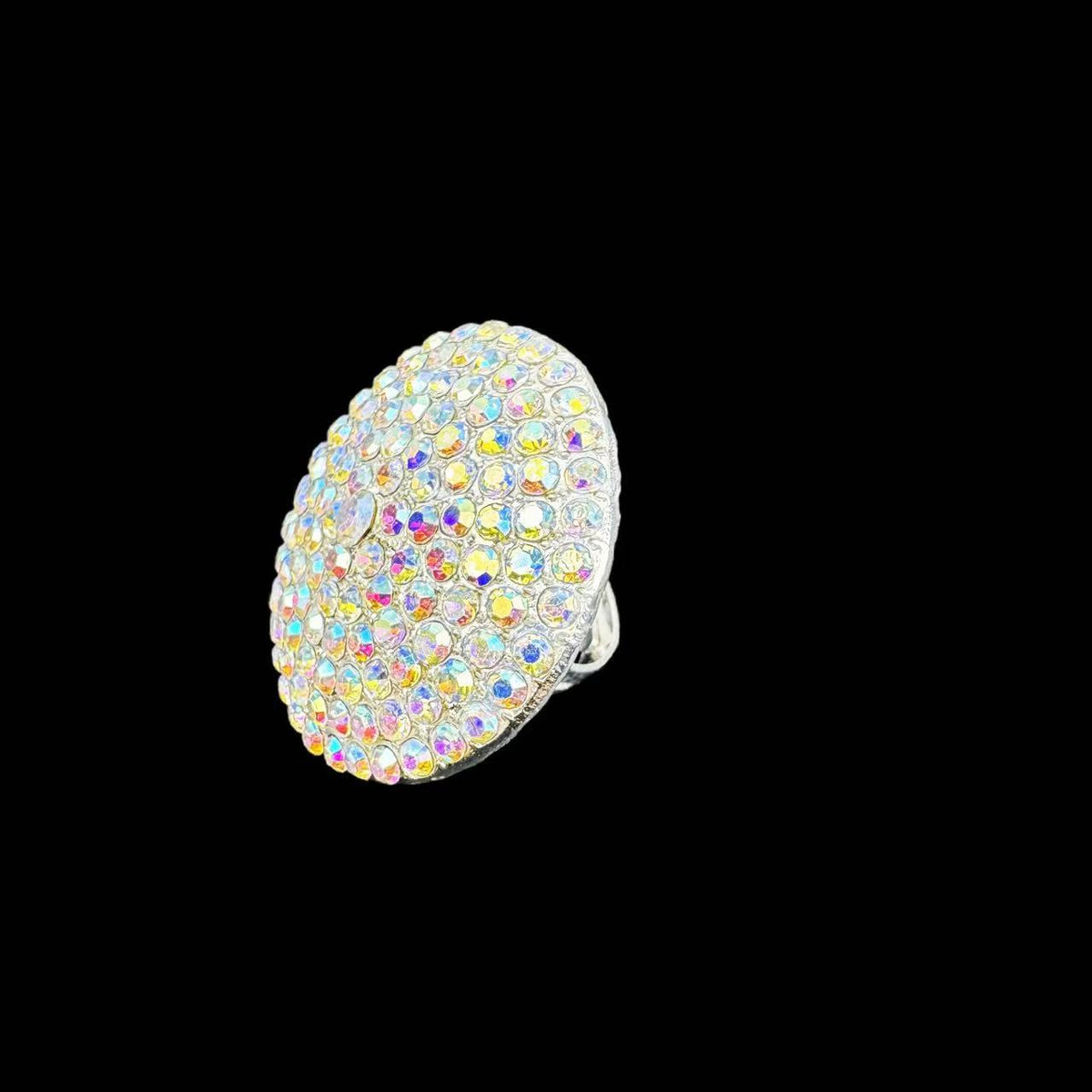 Bague tendance haut de gamme – Anneau géométrique rond avec effet irisé (couleur AB) et strass – Accessoire polyvalent et original