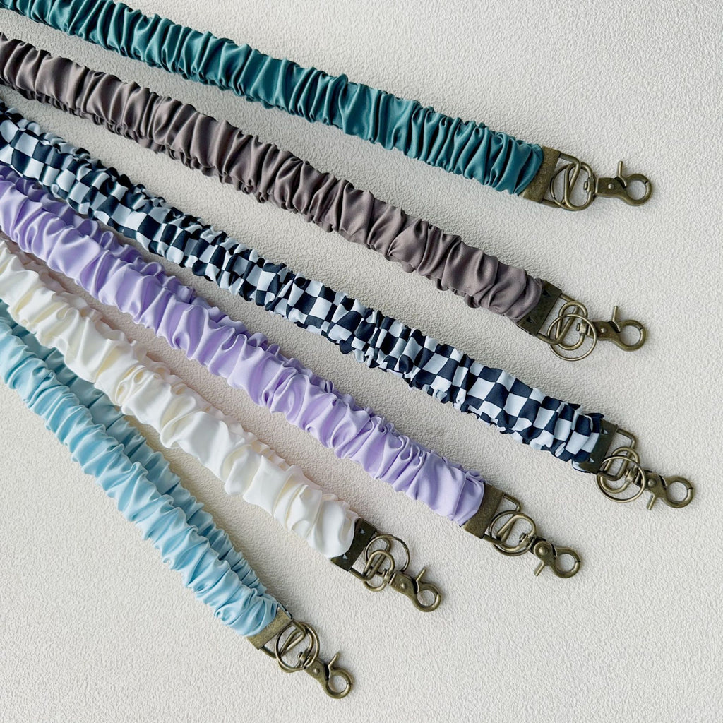 Long Mobile Phone Lanyard with a Neck-Hanging Design, Handmade Sturdy Pleated Fabric Phone Strap with Metal Buckle and Elastic Decorative Chain
