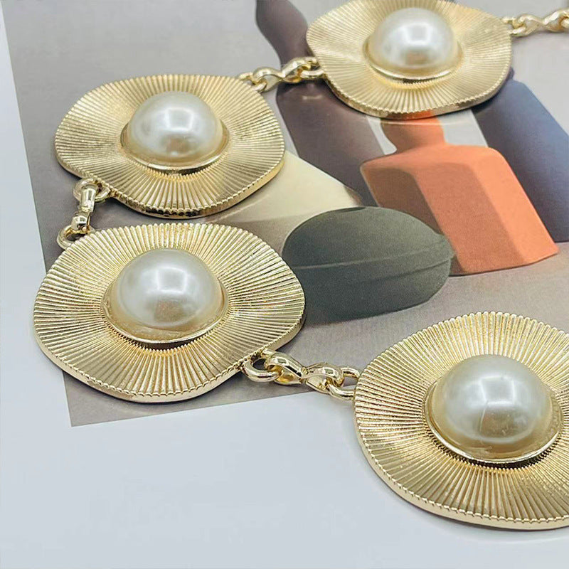 2025 New European and American Style Pearl Waist Chain Accessories for Women, High-End Metal Thick Chain Belt Decoration for Dresses