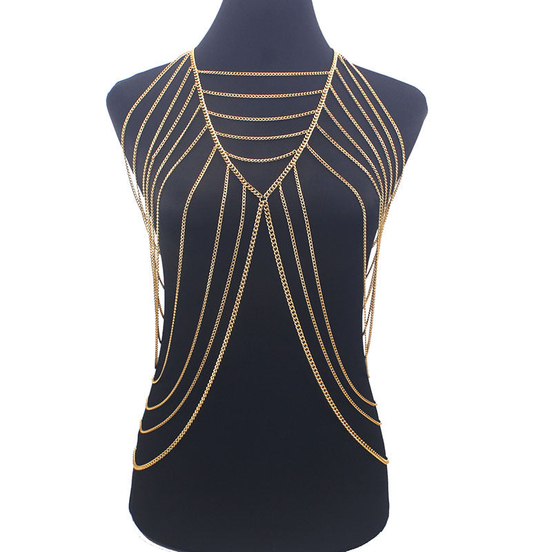 Cross-border jewelry European and American fashion personality punk style metal long multi-layer tassel body chain sexy clothing accessories