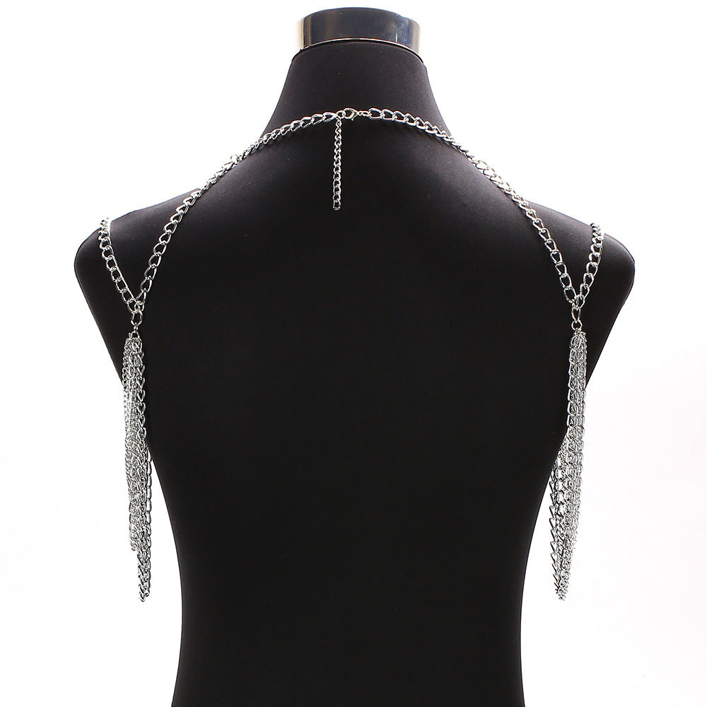Cross-border explosive jewelry ladies sexy multilayer metal aluminum chain tassel neck chain waist chain set of body chain accessories