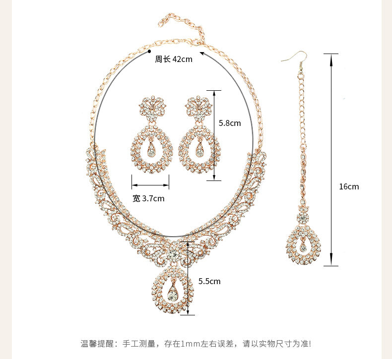 European and American Accessories Exaggerated Retro Necklace Set Women's Luxury Crystal Banquet Dress Accessories Clavicle Chain Three-Piece Set