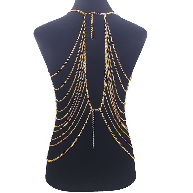 Cross-border jewelry European and American fashion personality punk style metal long multi-layer tassel body chain sexy clothing accessories