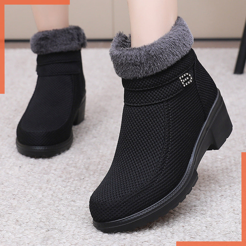 Winter new wedge women's shoes 2024 middle-aged mother non-slip short boots fleece-lined padded warm cotton shoes a generation of hair