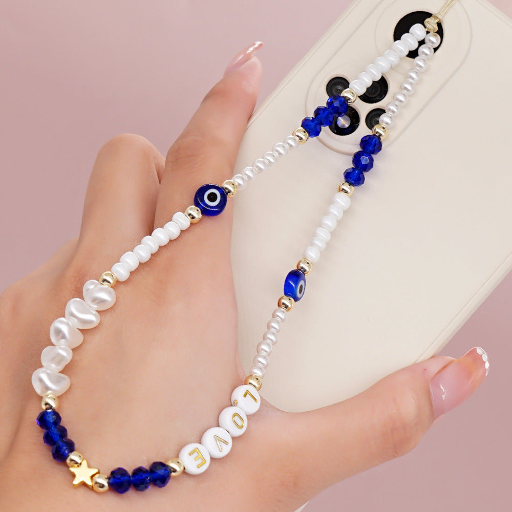 Handmade pearl beaded mobile phone chain mobile phone case lanyard pendant wrist pendant diy accessories