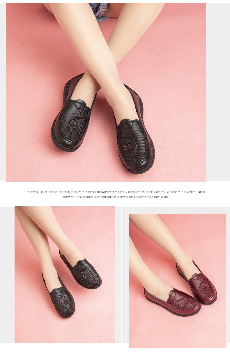 Women's shoes single-layer shoes mother's shoes soft bottom soft surface Spring and Autumn new casual comfortable non-slip flat shoes mother's shoes embroidered shoes