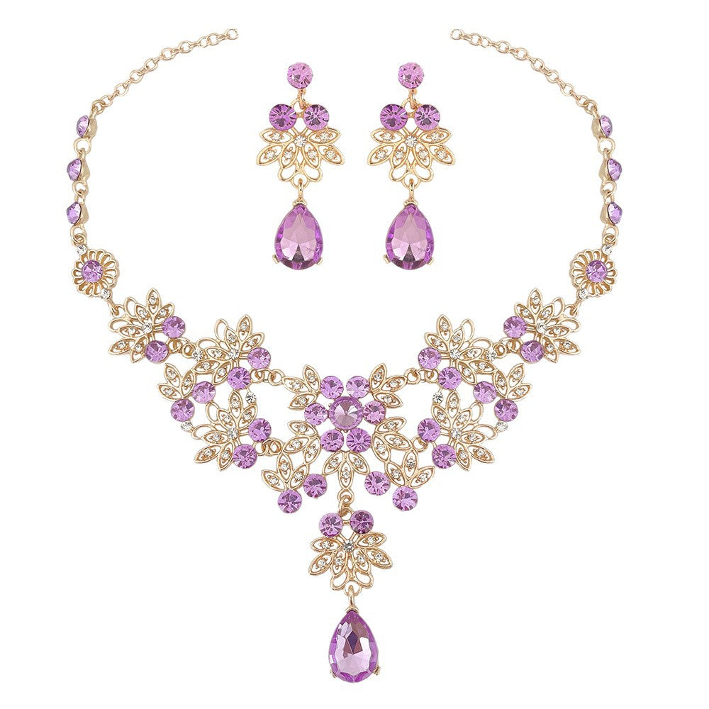European Bride Necklace Earrings Rhinestone Jewelry Cross-border Bride Wedding Dress Modeling Shooting Water Drop Necklace Accessories