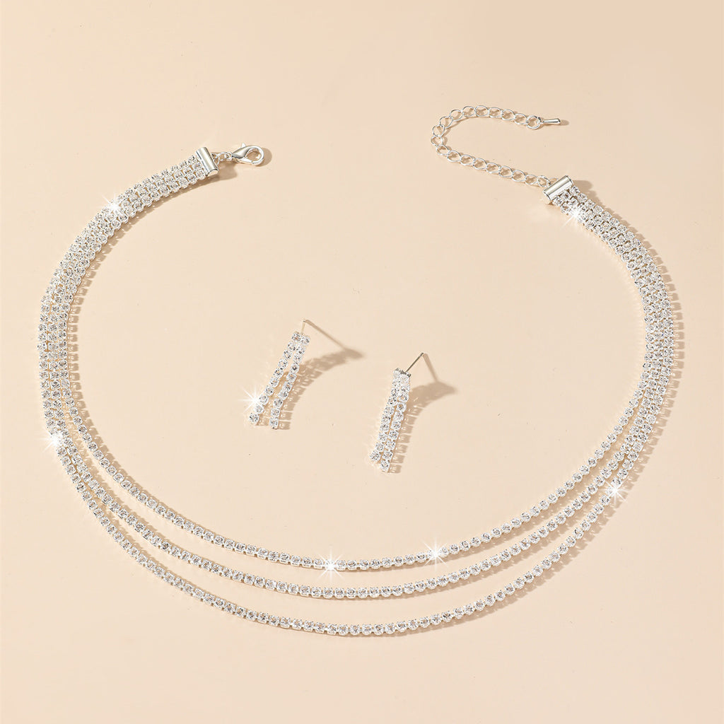 Europe and the United States cross-border hot diamond sparkling necklace earrings two-piece wedding dress accessories fashion jewelry suit