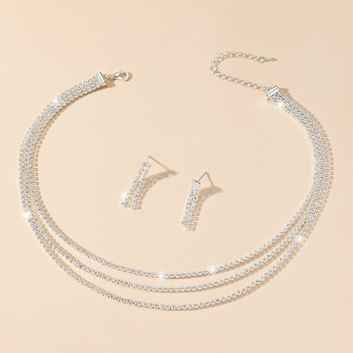 Europe and the United States cross-border hot diamond sparkling necklace earrings two-piece wedding dress accessories fashion jewelry suit