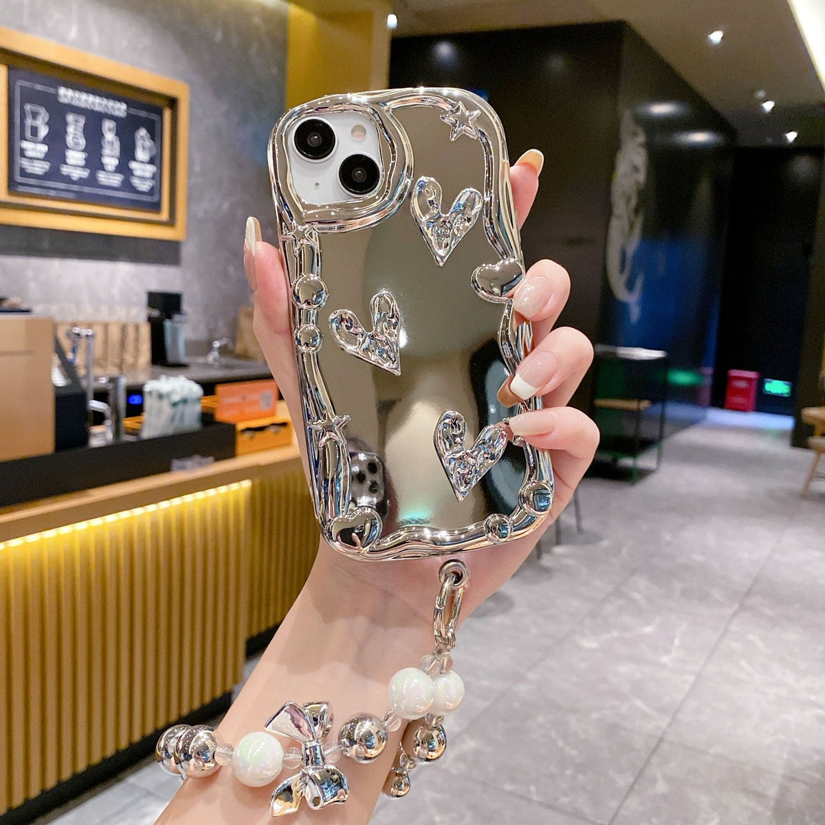 Electroplated Mirror iPhone16 Phone Case Love Bracelet Apple 15 Silver Bear 14 Anti-drop 13 Soft Case