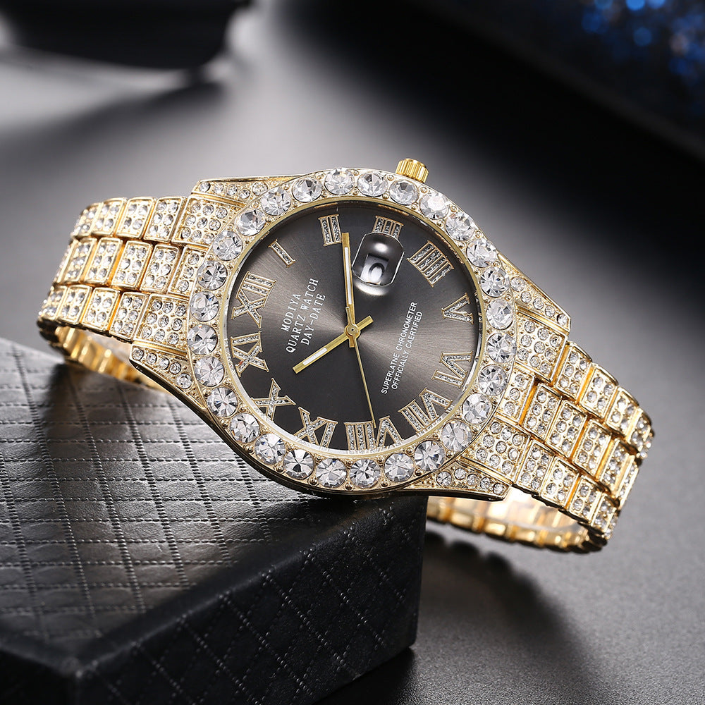 Tiktok Hot-Selling Fashion Casual Men's Watch Full Diamond Watch Men's Factory Price Direct Sale Complete Colors