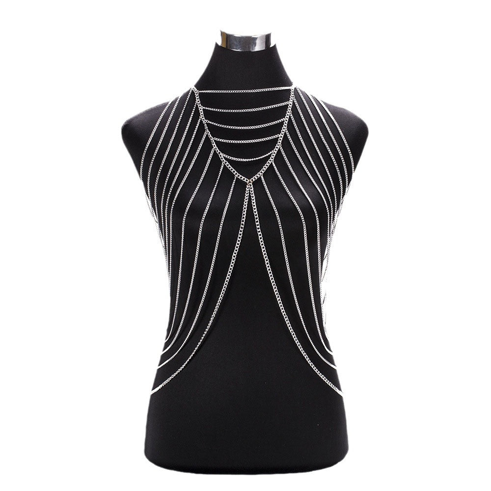 Cross-border jewelry European and American fashion personality punk style metal long multi-layer tassel body chain sexy clothing accessories