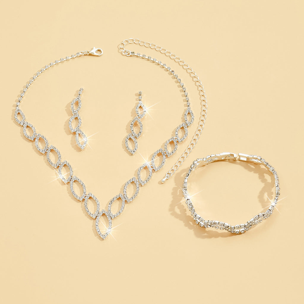 Amazon Cross-Border Jewelry Wedding Photography Women's Necklace Accessories Silver Earrings Necklace Bridal Jewelry Set