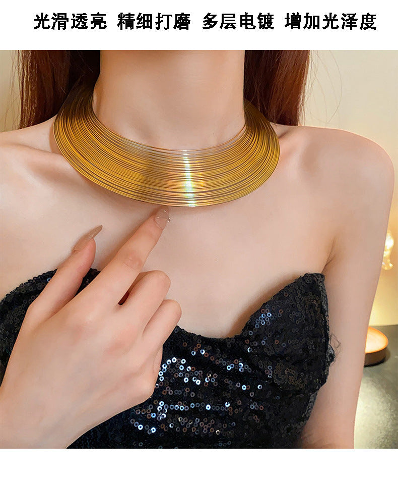 European and American temperament necklace suit alloy multi-wire collar four-piece fashion Joker cold wind jewelry wholesale women