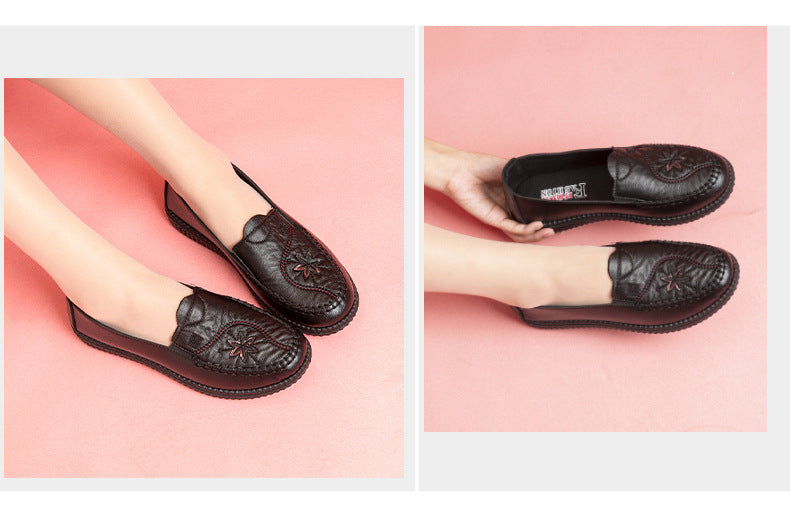 Women's shoes single-layer shoes mother's shoes soft bottom soft surface Spring and Autumn new casual comfortable non-slip flat shoes mother's shoes embroidered shoes