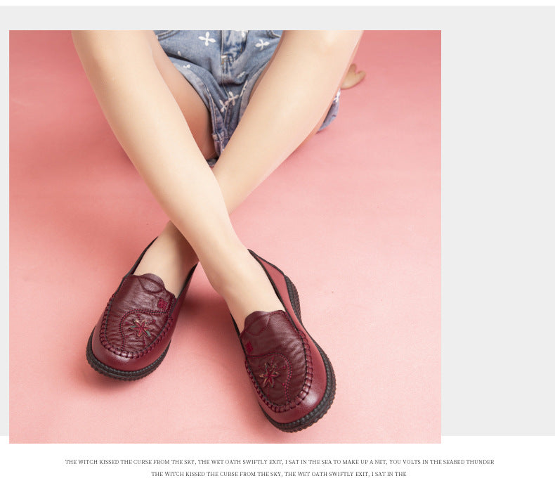 Women's shoes single-layer shoes mother's shoes soft bottom soft surface Spring and Autumn new casual comfortable non-slip flat shoes mother's shoes embroidered shoes