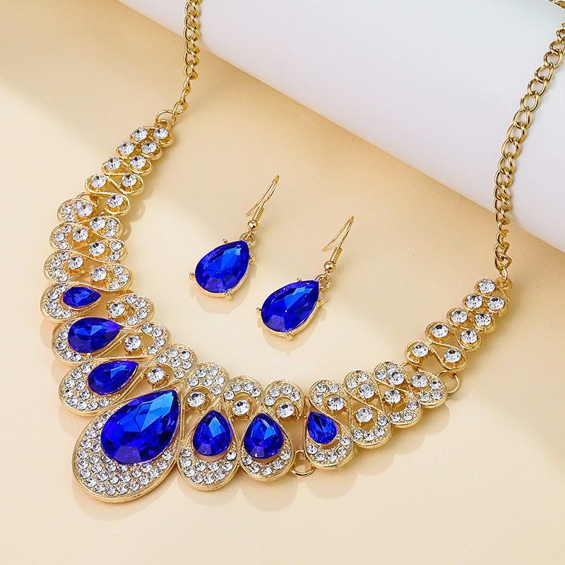 Parure de collier rétro audacieux (style international) pour femme : luxe, cristaux et élégance pour soirées et banquets – Vente directe d'usine