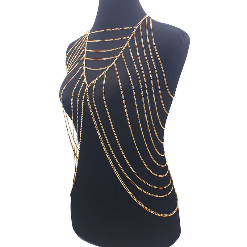 Cross-border jewelry European and American fashion personality punk style metal long multi-layer tassel body chain sexy clothing accessories