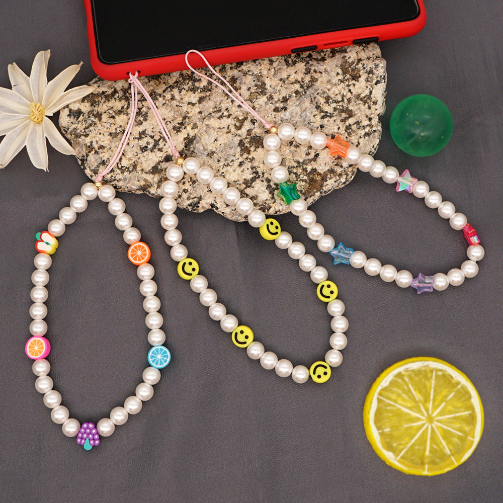Handmade pearl beaded mobile phone chain mobile phone case lanyard pendant wrist pendant diy accessories