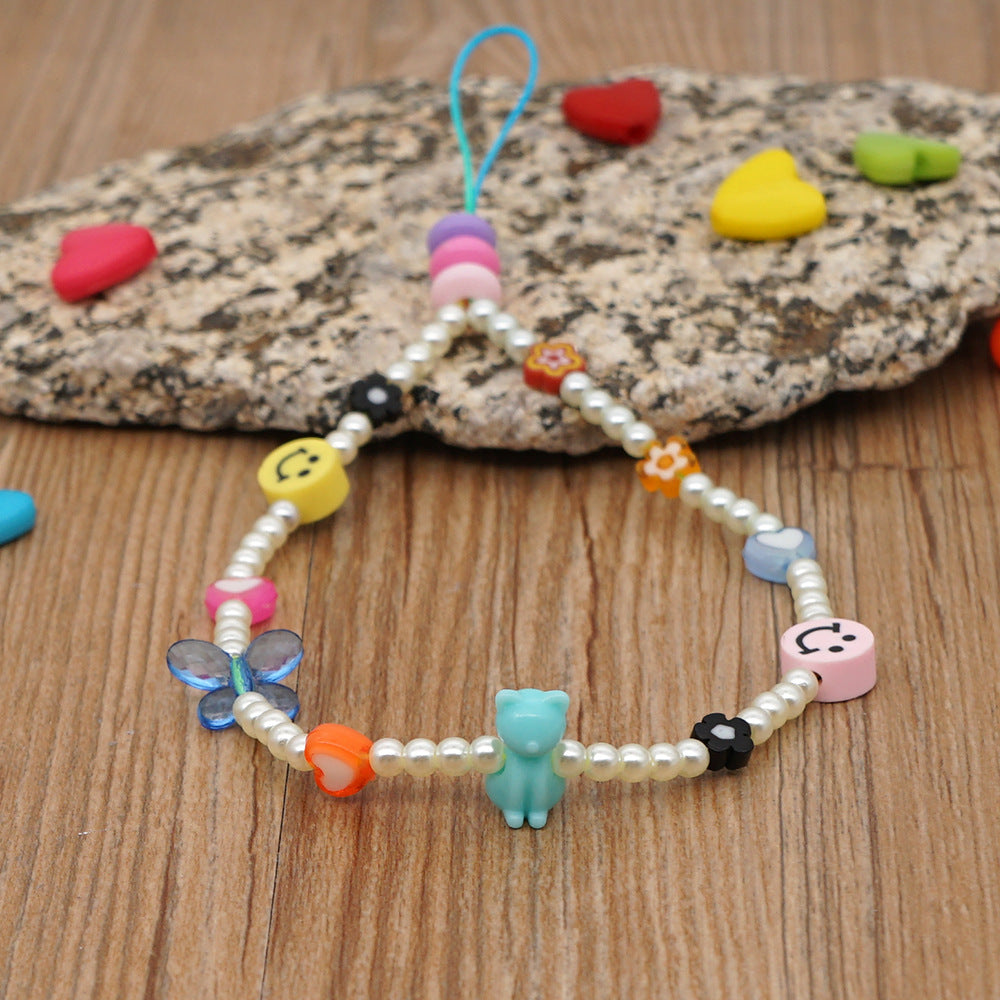 Handmade pearl beaded mobile phone chain mobile phone case lanyard pendant wrist pendant diy accessories