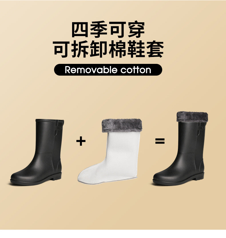 Bottes de pluie tendance pour femmes, hauteur mi-mollet, doublées de velours, antidérapantes et imperméables