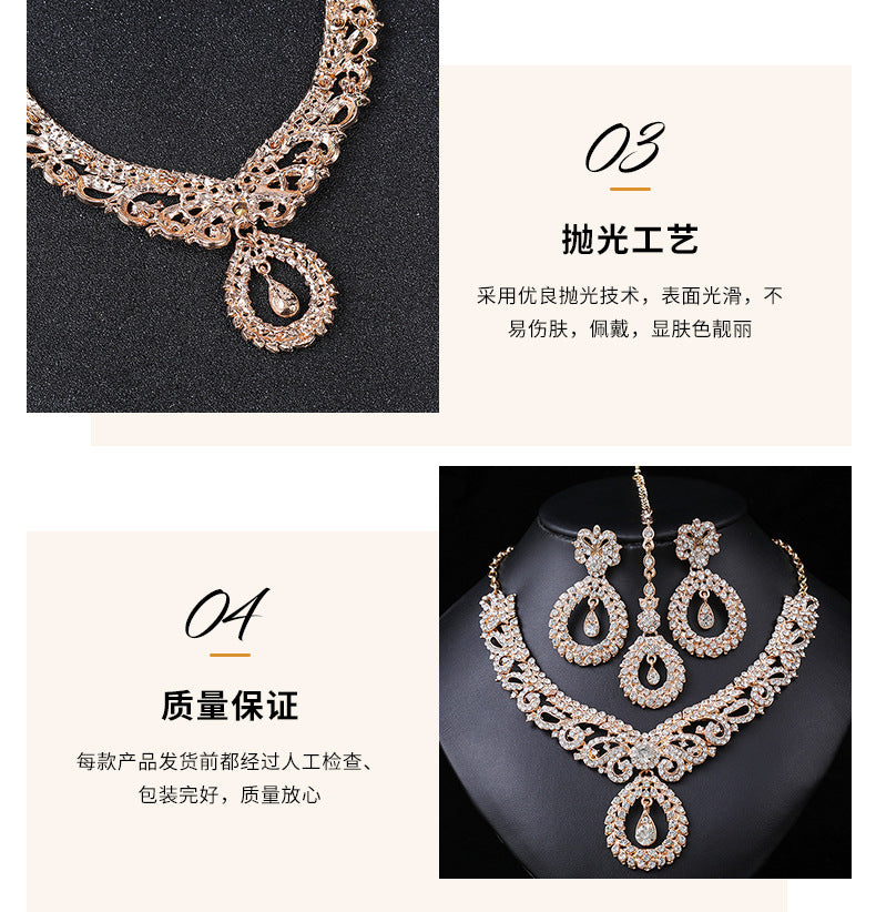 European and American Accessories Exaggerated Retro Necklace Set Women's Luxury Crystal Banquet Dress Accessories Clavicle Chain Three-Piece Set