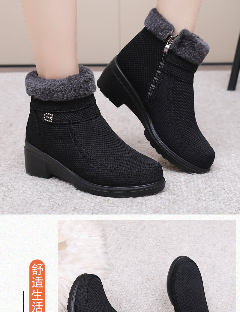 Winter new wedge women's shoes 2024 middle-aged mother non-slip short boots fleece-lined padded warm cotton shoes a generation of hair