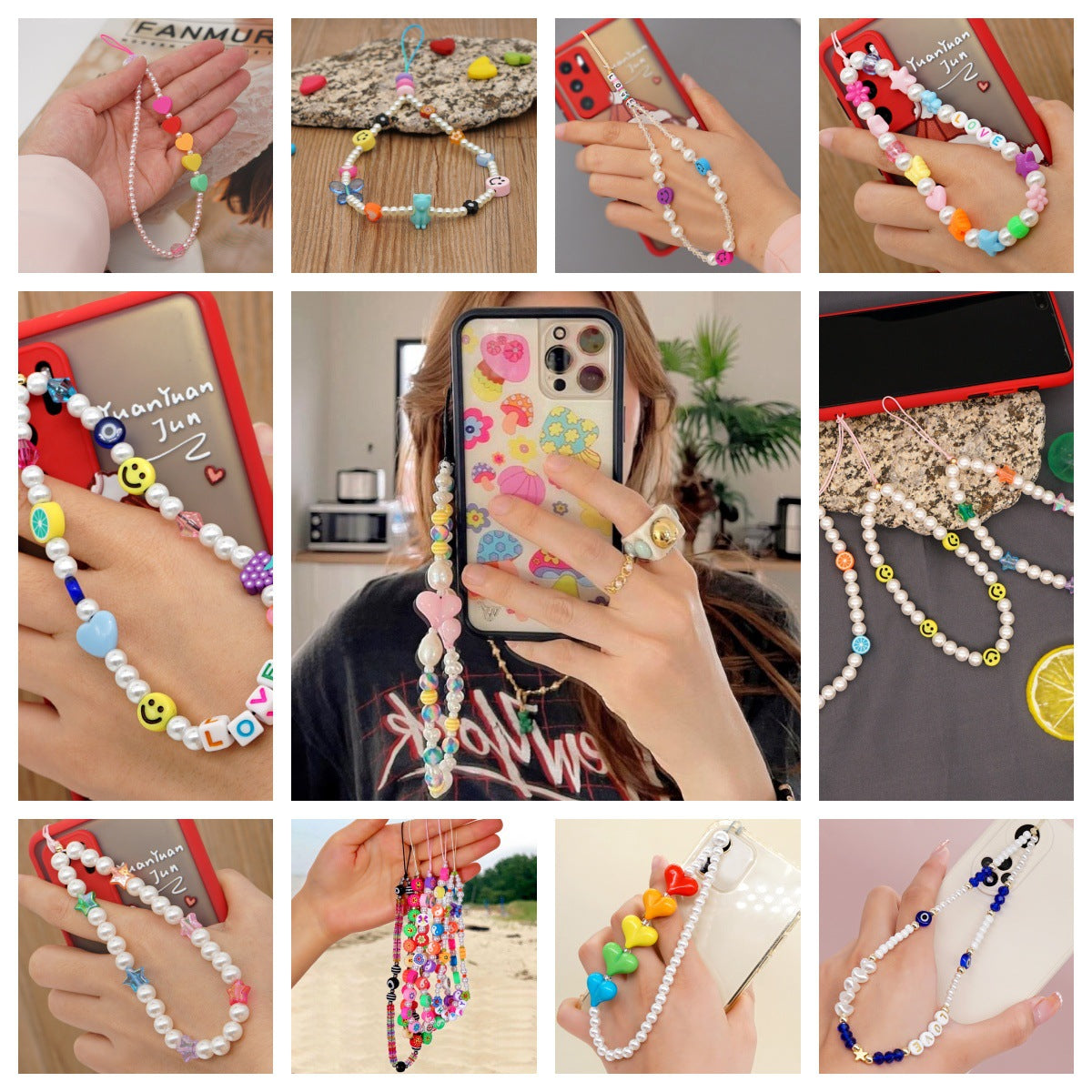 Handmade pearl beaded mobile phone chain mobile phone case lanyard pendant wrist pendant diy accessories