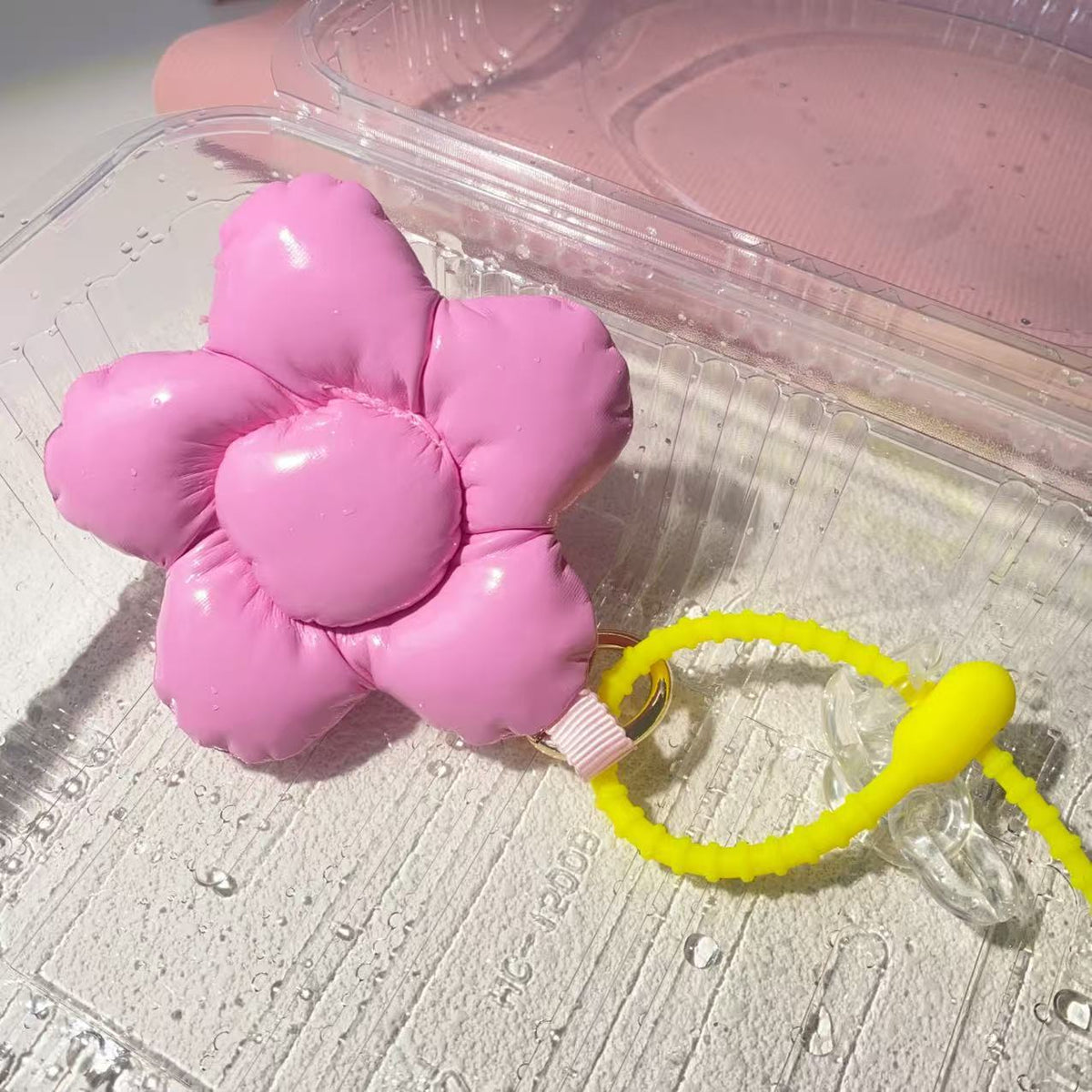Creative Leather Gloss Cotton Flower Pendant Phone Case Accessories Fun Keychain Girl Decoration Bag Hanging