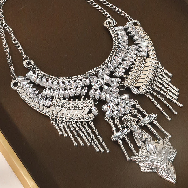Parure de collier rétro audacieux (style international) pour femme : luxe, cristaux et élégance pour soirées et banquets – Vente directe d'usine