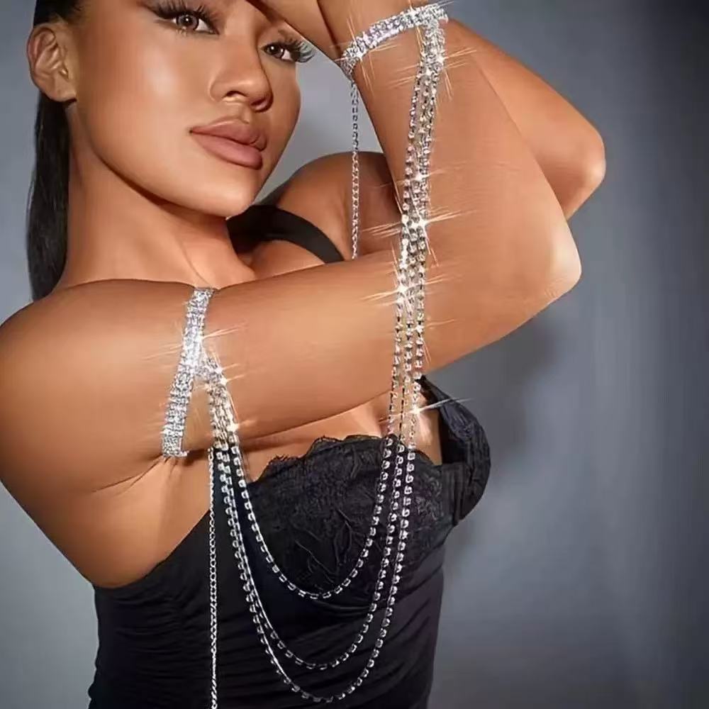 Bracelet multicouche à pampilles pour femme – Style tendance avec strass – Bijou brillant et polyvalent pour soirée